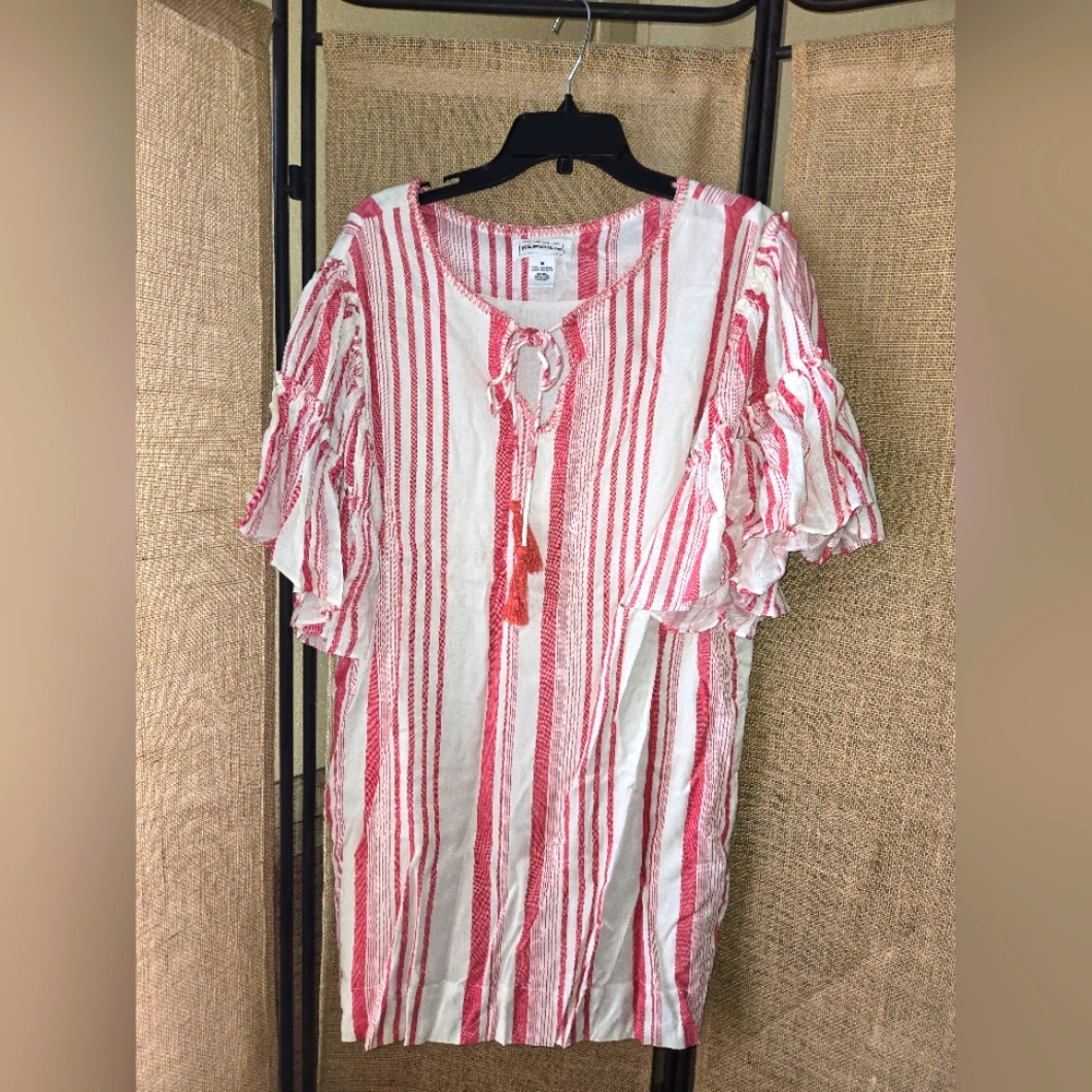 NWOT For The Republic Red and White Striped Dress Coverup Size Medium